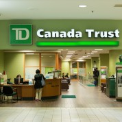 TORONTO, ONTARIO, CANADA - 2014/10/02: TD Bank branch entrance. The Toronto-Dominion Bank is a multinational banking and financial services corporation. It is the second-largest bank in Canada. (Photo by Roberto Machado Noa/LightRocket via Getty Images)
