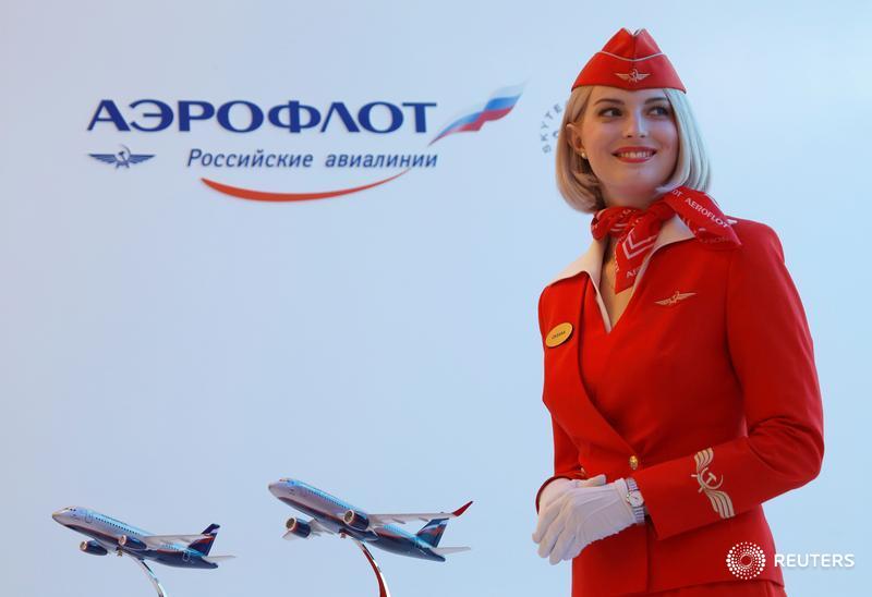The logo of Russian state airline Aeroflot is pictured at the company's stand during the St. Petersburg International Economic Forum 2016 (SPIEF 2016) in St. Petersburg, Russia, June 17, 2016. REUTERS/Sergei Karpukhin - D1AETMILTJAC